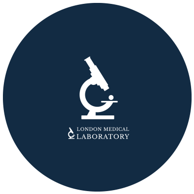 UKAS-accredited-lab-lincolnshire Logo featuring a microscope and the text "London Medical Laboratory".