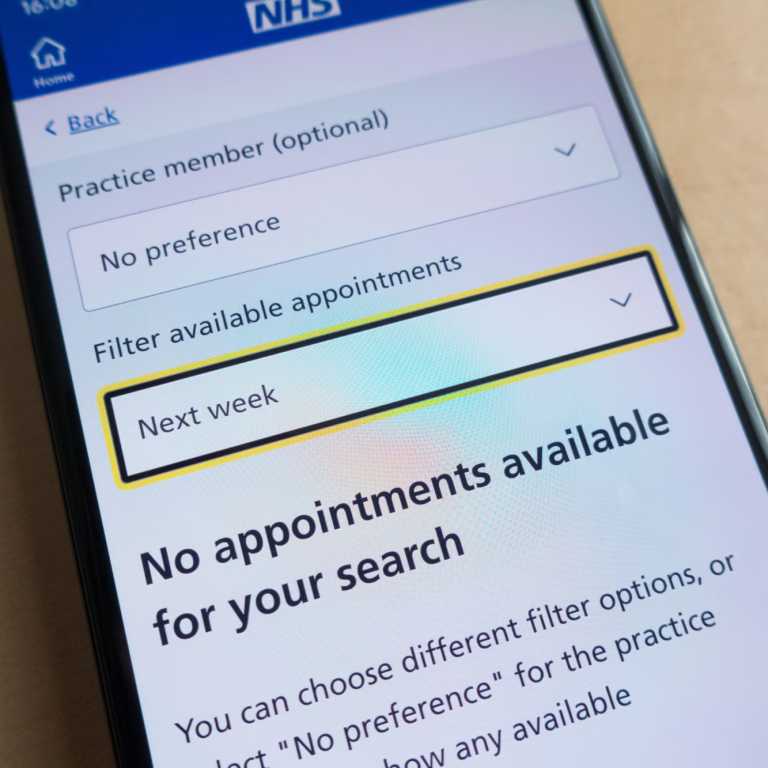 nhs-blood-draw NHS appointment booking screen with options to filter available appointments.